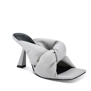 MARC FISHER Womens Gray Dellian Square Toe Slip On Leather Heeled Sandal